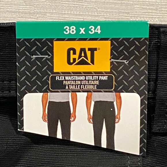 CAT Caterpillar Utility Work Pants Mens 38 x 34 Black Flex Waistband Cell Pocket - Picture 7 of 16